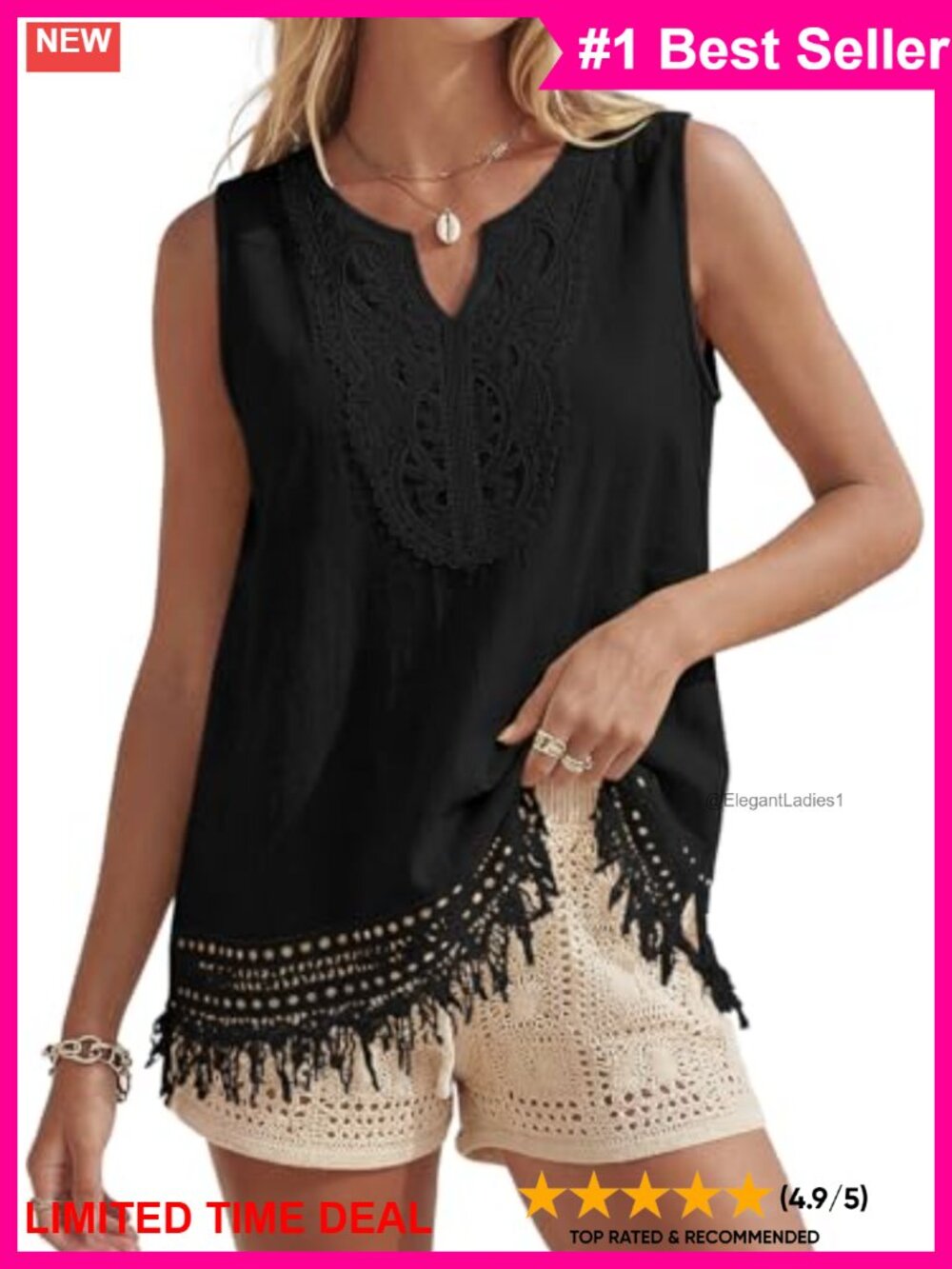 Women's Rayon Linen Tank Top Lace V-Neck Sleeveless Boho Summer Blouse